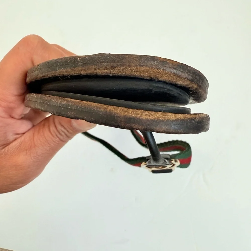 Gucci Black Red Green Leather Fabric GG web Thong flat sandals EU 39.5